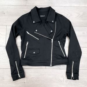 Black denim jean biker moto jacket punk rock S M